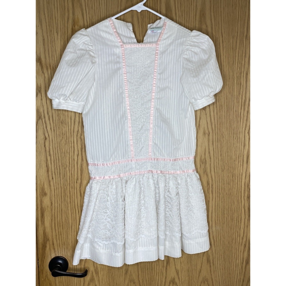 Vintage Rare Editions Union Made Dress Youth Sz 12 White Drop Waist Cottage Core